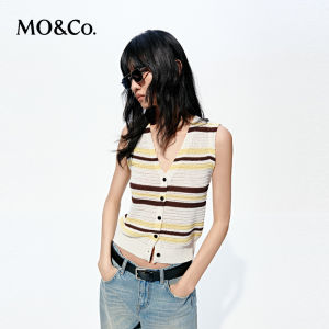 MO&Co. | Color-Block Striped V-Neck Sleeveless Slim-Fit Short Vest