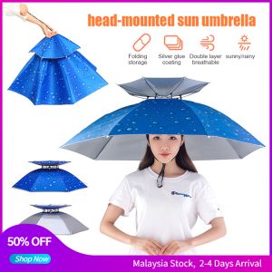 Sun Umbrella Hat Headwear Umbrella Cap Sport Outdoor Foldable Waterproof Sunshade Fishing Cap Golf Hiking Camping Beach Headwear Cap Payung Topi 头戴雨伞