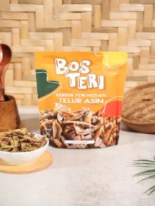 BOS TERI Cemilan Keripik Teri Rasa Telur Asin Snack Camilan Viral Oleh-oleh Khas Medan 80gram Halal