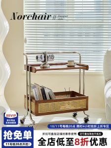 NORCHAIR Simple Portable Wicker Coffee Table Living Room Vintage Storage Sofa Side Table Creative Mini Cart Corner Table