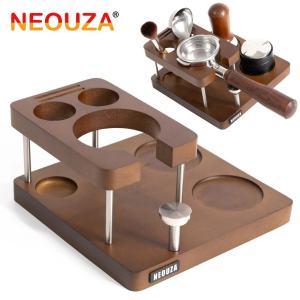 NEOUZA Espresso Tamper Organizer Station for 51/53/58mm Tamper Distributor Portafilter Wood Taming StationPortafilter Holder Tamping Mat