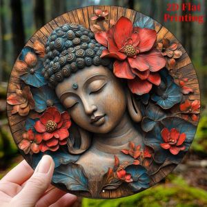 CIFbuy | Buddha Aluminum Metal Round Sign 8x8 Inch for Wall Garden Home Office Decor