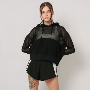 Hodie Sport Jaring Jaket Olahraga Wanita Kombinasi Katun Jala