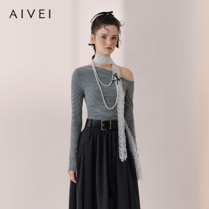 AIVEI | Spring Off-Shoulder Striped Fitted Long Sleeve T-Shirt