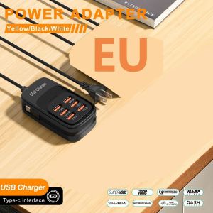 6-in-1 Charger Fast USB Power Strip Desktop Charging Station With Fast Charging Cord EU/US Plug USB HUB Adapter Socket 3PD 3USB