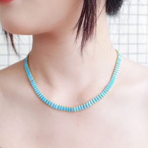 เลื่อมที่น่าสนใจเครื่องประดับปาร์ตี้งานแต่งงานที่ชุบทองปูการตั้งค่าสีฟ้า Baguette ตัด AAA ลูกบาศก์เพทายสร้อยคอโชคเกอร์เจ้าสาว SN040