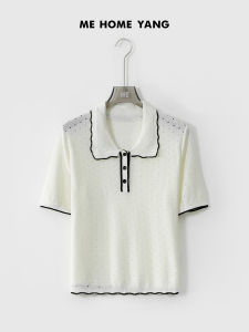 Lao Yangs Personal Collection Silk Blend Linen Ice Muscle Breathable Slim Short Sleeve Polo Shirt T-Shirt Womens Summer Fashion