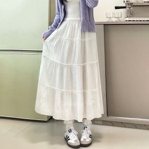 White High Waist A-Line Midi Skirt Womens Summer New Style Slimming Ballerina Fluffy Cake Skirt Spring Autumn Polyester Fiber