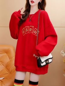 เสื้อฮู้ดคอกลมบุขนแกะหนาสำหรับผู้หญิงในฤดูใบไม้ร่วงและฤดูหนาว เสื้อฮู้ดแบบลำลอง ทรงหลวม แขนยาว ปกติ คอกลม แฟชั่นเกาหลี