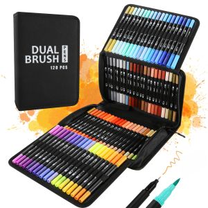 ปากกามาร์กเกอร์ศิลปะสีน้ำ12/48/72/132สีปากกาหัวสองด้านสำหรับวาดภาพตัวอักษรอุปกรณ์เครื่องเขียนงานศิลปะ