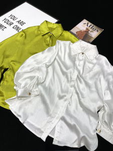 Acetate Satin Texture Shirt Loose Mid-Length CCA Imitation Silk Bright Face Wrinkle Effect Silk Segment Feeling Womens Shirt