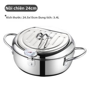 lissa | Chảo Chiên Tempura Có Thermometer Tiết Kiệm Dầu Inox 304
