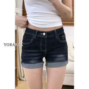 Deep Blue Denim Short Shorts Womens Summer Thin High Waist Elastic A-Line Hot Pants Casual Cotton Stretch Denim Fabric
