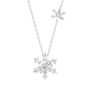 CTS S925 Silver Zircon Rotatable Snowflake Necklace For WomenFashion Christmas Ramadan Gift CHOW TAI SENG 周大生 S1PC1336
