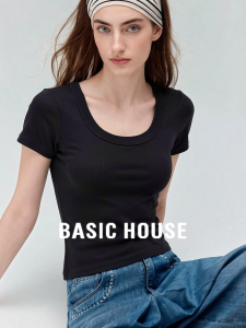 Basic House | Slim Fit Women U Neck Short Sleeve T-Shirt Cotton