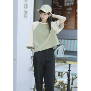 Summer 2025 Loose mid Sleeve T-Shirt Womens Short Cotton Youth Patchwork Color Block Doll Shirt Korean Style Spring Commute