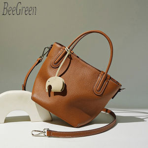 BeeGreen Women Genuine Leather Bucket Bag High Quality Small Handbag Elegant Commuter Shoulder Bag Casual Sling Bag