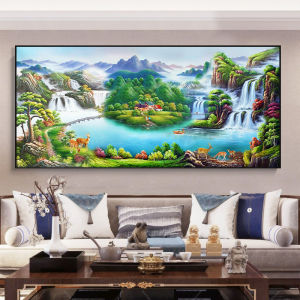 Diamond Painting Full Diamond New Treasure Bowl Landscape European Style Living Room Bright Crystal Cross Stitch Rhinestone Painting Sofa Background Wall