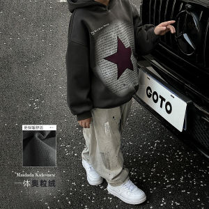 Thickened Fleece Hooded Sweatshirt for Boys Autumn Winter New Style Childrens Casual Clothing Cotton Blend Fabric Hoodie