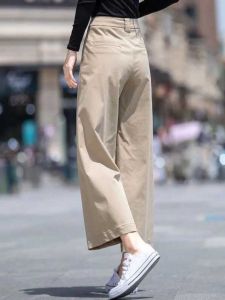 Small Cropped Pants Cotton Pants Womens Summer Thin 2024 New Arrival High Waist Straight-leg Loose Pants Womens Casual Pants