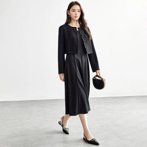 Summer Knitted Vest Dress Womens Mid-Length Texture Dark Pattern Slimming Black Dress Commute Style Simple Splice Waist mid