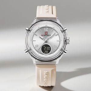 NAVIFORCE นาฬิกาข้อมือสำหรับผู้หญิงใช้ได้ทั้งชายและหญิงนาฬิกาข้อมือสำหรับผู้ชายแฟชั่นแนวสปอร์ตมีเข็มระบบควอตซ์ LCD กลางแจ้งกันน้ำยาว50เมตรสายรัดซิลิโคนอ่อนใช้ได้ทั้งผู้หญิงและผู้ชาย
