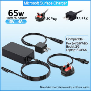 Microsoft Surface Power Charger  for   Surface  Pro3 Pro4 Pro5 Pro6 Pro7 Pro7+ Pro8 Prox Surface Book1  Surface Go 1/2/3 Surface Laptop 1/2/3/4  Plug UK US 65W