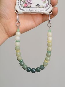 Buddha Beads Green Pilose Root Gradual Color Double Buckle Mobile Phone Chain Lantern Charm Lucky Pendant Gift Accessory