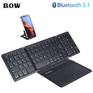 BOW Foldable Bluetooth Mobile Phone Keyboard Folding Portable Wireless Keyboard with Big Touchpad Keyboard for Smartphone