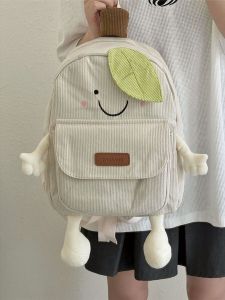 กระเป๋าเป้สะพายหลังผ้าคอร์ดูรอยความจุขนาดใหญ่สไตล์ญี่ปุ่นสำหรับนักเรียน กระเป๋าเป้สะพายหลังลายการ์ตูนสุดน่ารักสำหรับเด็กผู้หญิง
