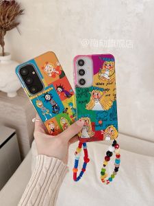 Cute Mona Phone Case with Lanyard Protection for S25 Ultra Edge S24 plus S23U S22 S21FE A55 A54 A52 Korean Style Cartoon Design