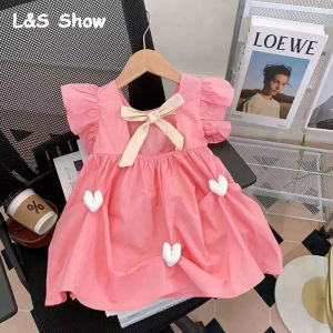 LS Show Girls Summer Dress Korean Style Childrens Princess Dress Stylish Childrens Baby Summer Short Sleeve Skirt