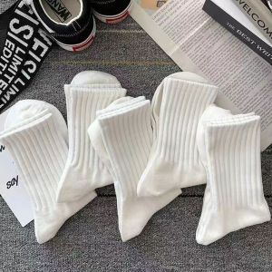 Womens Autumn Winter Socks Breathable Anti-Odor Mid-Calf Trendy Solid Color Long Socks Korean Vertical Striped Socks