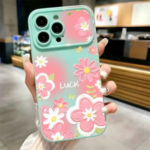 Aesthetic Gradient Pink Flower LUCK Print Phone Case For iPhone 17 16 15 14 13 12 11 Pro Max Plus Soft Shockproof TPU Cover
