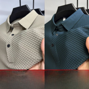 Ice Silk Seamless Polo Shirt Mens Summer New Arrival Thin Cool High Elastic Short Sleeve Casual Silm Breathable Lapels T-shirt