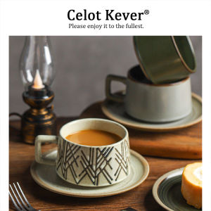 Retro Coarse Ceramic Coffee Mug Cup and Saucer Set