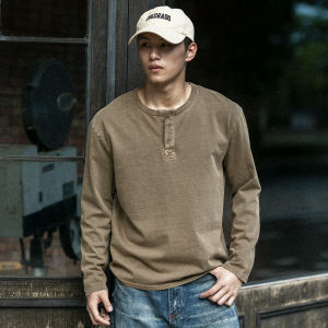 LUPAN | American Vintage Long Sleeve Cotton Henley T-Shirt