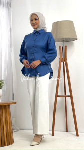 KEMEJA KERJA WANITA MOTIF PINGGANG SERUT POLOS STYLE KOREA TERBARU