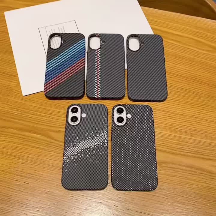 Carbon Fiber Kevlar Pattern PC Armor Case Shockproof Retro Lines Cover Business And Luxury iPhone 16 15 14 Plus 13 12 11 Pro Max
