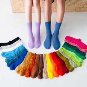 ถุงเท้าผู้หญิงสีสันสดใส ผ้าฝ้ายแท้ ถุงเท้าข้อสั้นกลางน่อง ถุงเท้าข้อสั้นบาง ถุงเท้าข้อสั้นฤดูร้อน สีน้ำเงินอ่อน ถุงเท้าผู้หญิง