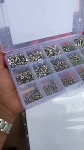 ชุดสกรู น็อตเครื่องหกเหลี่ยม เครื่องมือช่าง มาพร้อมกล่องเก็บอย่างดี สลักดุม หัวนูน หัวจม หัวเตเปอร์