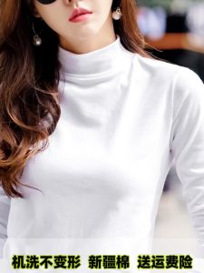 Half Turtleneck Velvet Padded Bottoming Shirt Womens Fall and Winter Pure Cotton Silm Middle-Aged Peoples Long Sleeve T-Shirt Inner Wear Pure Color Thickened Top Clothes