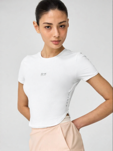 Printed Round Hem Short Sleeve Slim Fit Womens T Shirt
