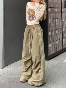 เท่ห์ เด็กผู้หญิง พลร่มสามลาย กางเกง แห้งเร็ว ต้น ฤดูใบไม้ร่วง New American High Street Wide Leg หลากหลาย ขาตรง กางเกงขายาว อินเทรนด์