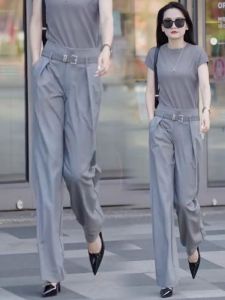 Slim Wide Leg Pants Womens Spring Summer New Small Size Elegant High Waist Slimming Drapey Straight Tailored Trousers