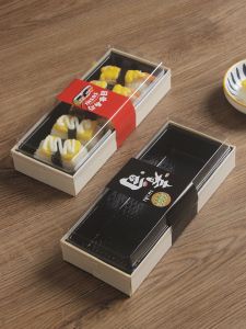 Food Grade Wooden Sushi Box Disposable Fruit Packaging Long Rectangle Japanese Style Commercial Raw Material Breakdown Tableware