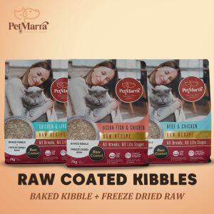 PetMarra Raw Coated Raw Recipe Adult Cat and Kitten Dry Food Beef Oceanfish Chicken Liver 1kg 5kg Collection