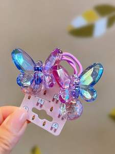 Shiny Butterfly Gradient Colorful Elastic Hair Ties for Kids: High Elasticity Princess Style Hair Bands Baby Girls Hair Accessories