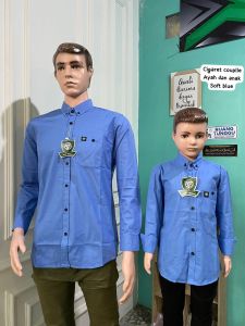 BIRU DENIM / SOFTBLUE KEMEJA COUPLE AYAH DAN ANAK BAHAN CIGARET LENGAN PANJANG WARNA SOFT BLUE
