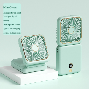 3-in-1 Mini Portable Fan Hanging Neck Fan Handheld Fan & Foldable Mirror with Power Bank Compact & Portable for Summer Sports